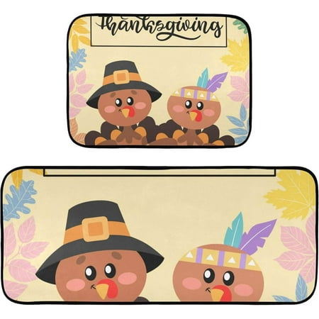 

Bestwell Thanksgiving Turkey Set of 2 Kitchen RUG Cushioned Anti-Fatigue Kitchen Rugs Set for Home Office Laundry 19.7 x 27.6 +19.7 x 47.2