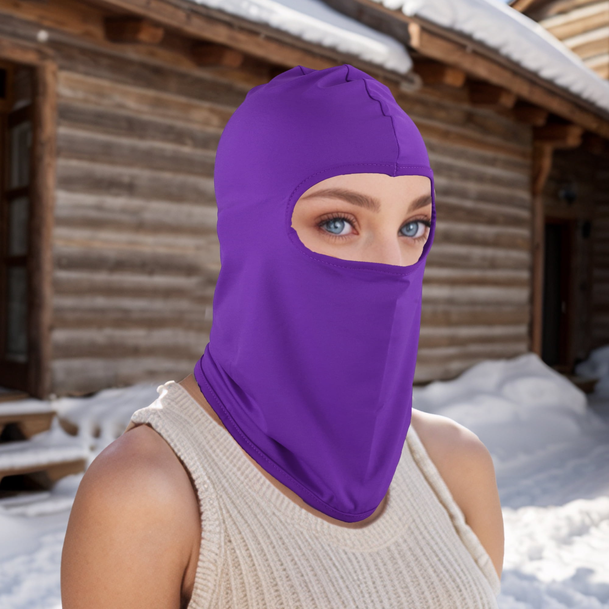 Unique Bargains Ice Silk Solid Color Balaclava Face Mask 1 Pc Purple