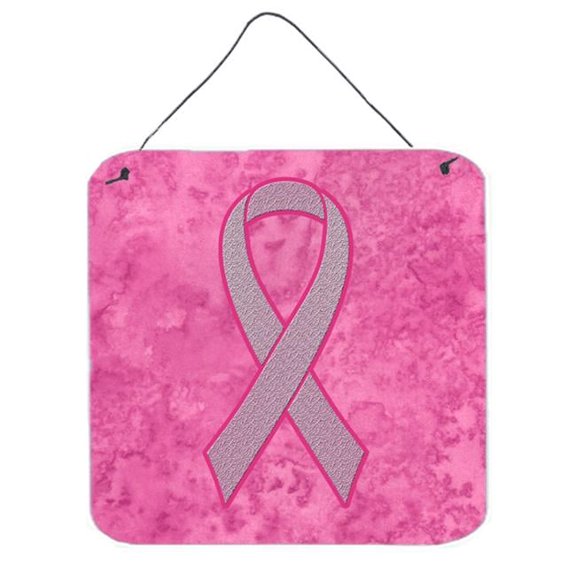 Pink Ribbon for Breast Cancer Awareness Aluminium Metal Wall or Door Hanging Prints, 6 x 6 In.
