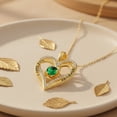 thumbnail image 4 of Taioiat Double Love Heart Birthstone Necklace for Women 14K Gold Plated Rose Flower Pendant with 12 Birthstones Birthday Wedding Anniversary Jewelry Gifts for Her, 4 of 7