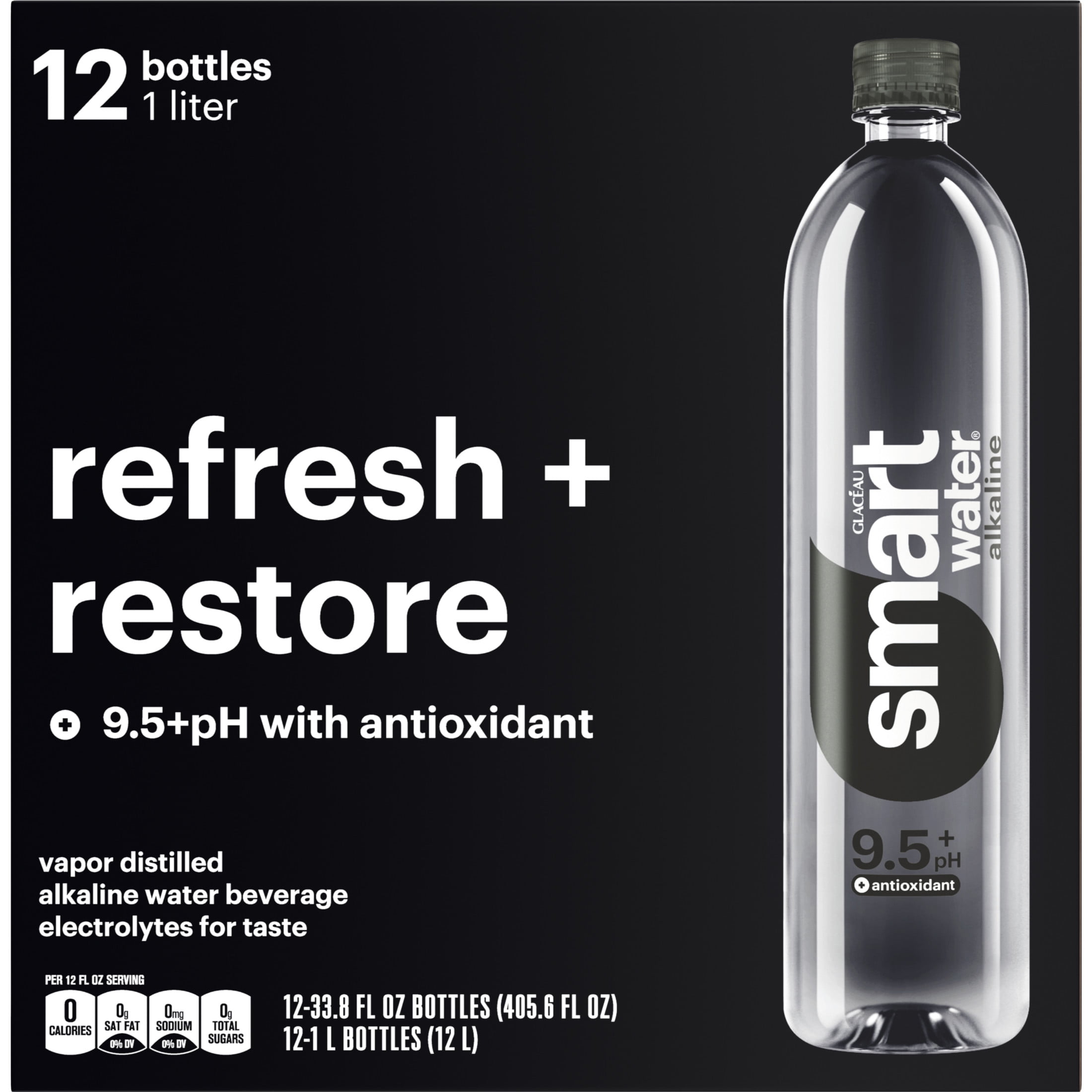 smartwater Alkaline with Antioxidant Water Bottles, 33.8 fl oz, 12 Pack