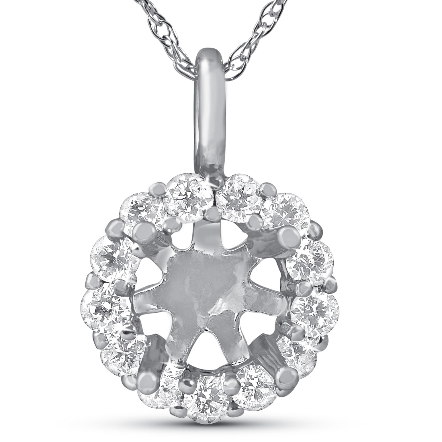 1/3ct Diamond Halo Pendant Mounting Fits 5.56.5mm Round Stone 14k