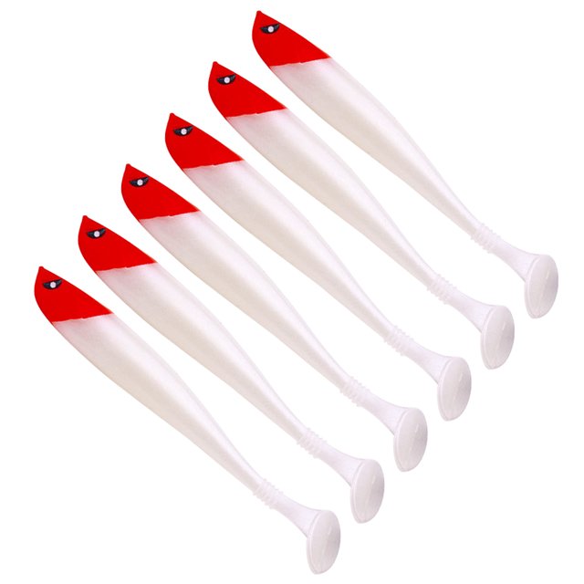 6uds. Cebo de cola en T Artificial suave, accesorios de pesca multifuncionales de 9cm, color blanco, 6 uds.