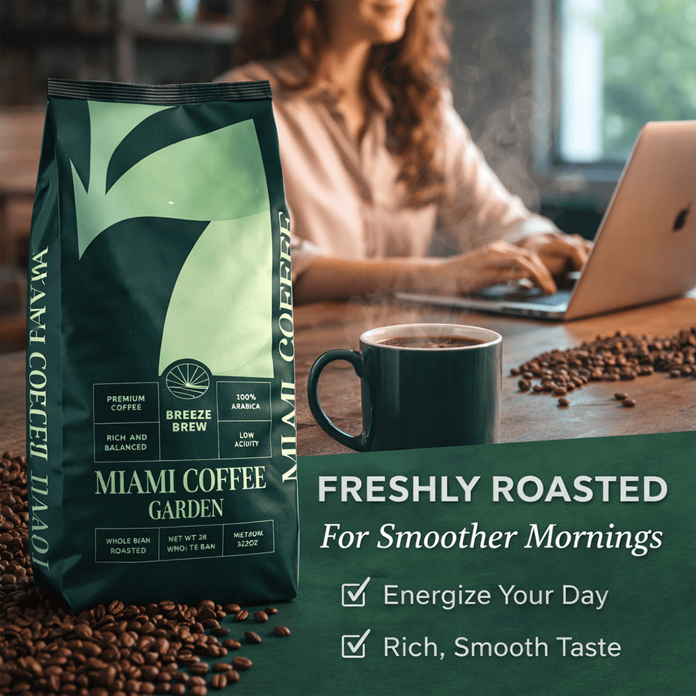 Miami Coffee Garden Breeze Brew, 2 Lb Bag, Brazilian Premium Coffee, Rich and Balanced, 100% Arabica Beans, Low Acid, Finest Regions in Brazil, Whole Coffee Beans