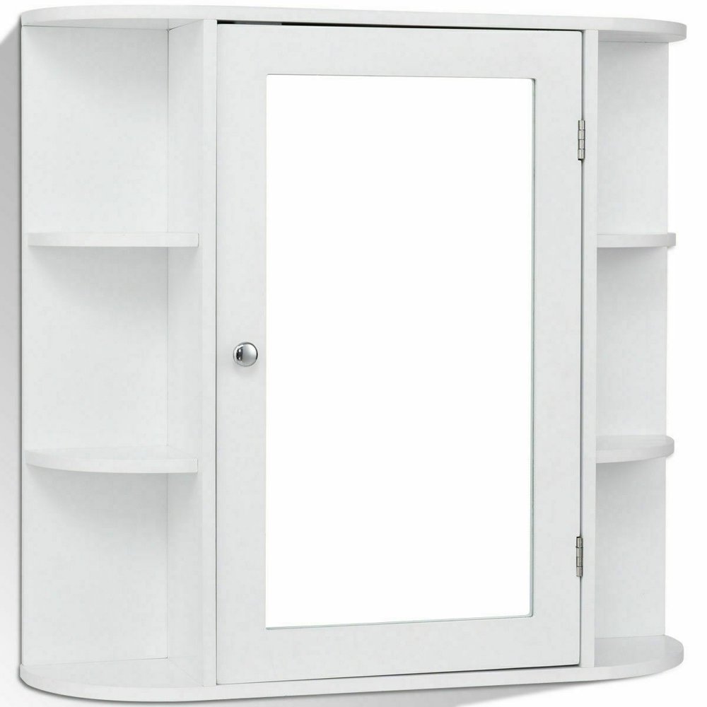 Giantex Wall Mount Storage Mirrored Doors Bathroom White Mini