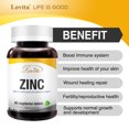thumbnail image 3 of Lovita Zinc 30mg, Chelated Zinc Supplements, Immune Support & Healthy Skin, Vegan & Gluten Free Zinc Supplement, 60 Vegetarian Tablets [ EXP 02/2024 ] (Pack of 3), 3 of 5