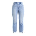thumbnail image 5 of Time and Tru Women's and Women’s Plus High Rise Straight Leg Jeans with Raw Hem, 27.5” Inseam, Sizes 0-22, 5 of 5