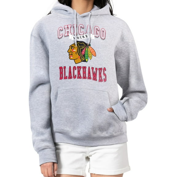 Women's G-III 4Her by Carl Banks Heather Gray Chicago Blackhawks Team Logo Tri-Blend Fleece Pullover Hoodie