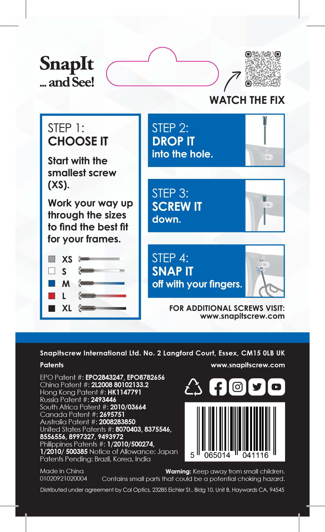 SnapIt Eyeglass Repair Kit with Screwdriver and Five Screws