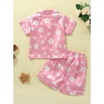 thumbnail image 4 of Toddler Baby Girls Boys 2Pcs Silk Pajamas Set 12M 18M 24M 3Y 4Y 5Y 6Y Summer Short Sleeve Lapel Button Shirt Shorts Set Sleepwear, 4 of 10