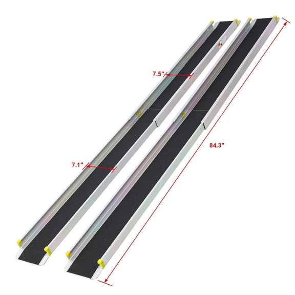 Telescoping Adjustable Silver Aluminum Track Ramps - Set of 2 - 48-84" Long 600 lb Capacity - Easy Setup & Non-Skid Surface Mobility Access Solution