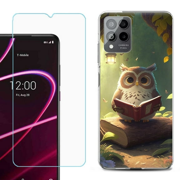OneToughShield ® for T-Mobile Revvl 6x Pro 5G Shockproof Fashion Phone Case, with Tempered Glass Screen Protector - Owl Reading