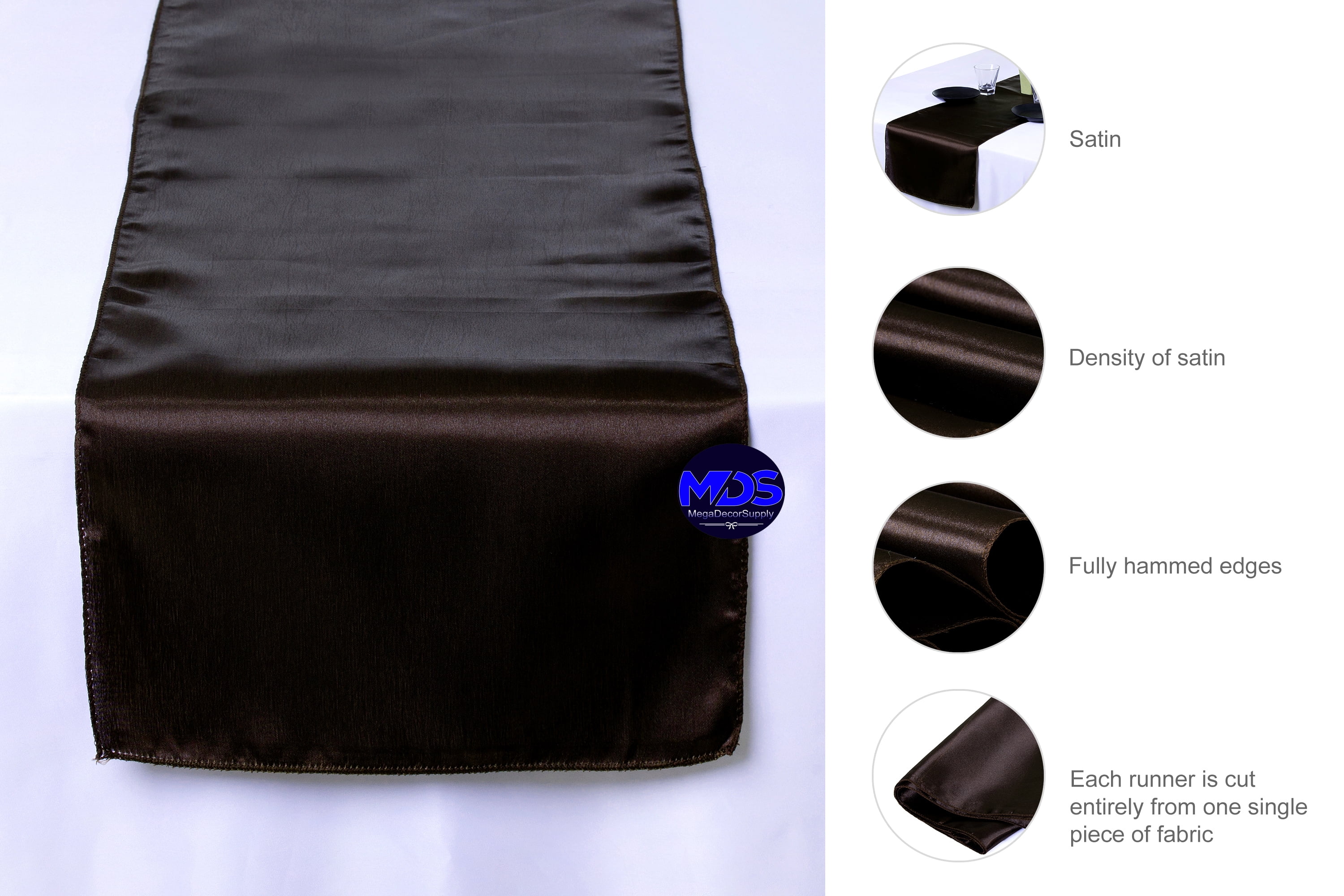 MDS Pack of 10 Wedding 12 x 108 inch Satin Table Runner for Wedding Banquet Decoration -Coffee