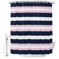 thumbnail image 2 of Navy Blue Pink Stripe Shower Curtains for Bathroom, Modern Abstract Washable Fabric Shower Curtain with Hooks Waterproof Bathroom Decor Sets, 72 x 72 Inches, 2 of 9