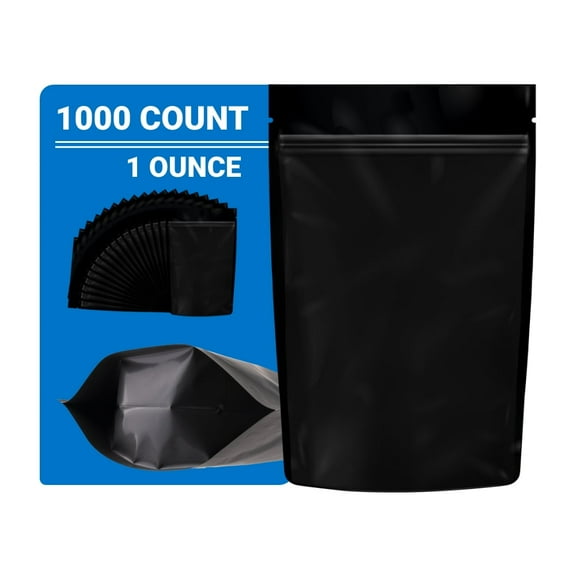Loud Lock Mylar Bags 1000 Count 9" x 6" All Black - Resealable Food Storage Mylar Bags