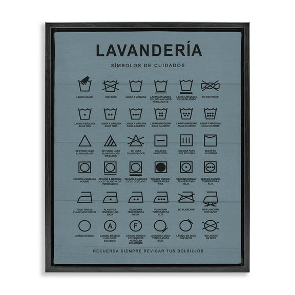 Stupell Industries Guía de Lavado de Ropa, Azul Bath & Laundry Painting Black Floater Framed Art Print Wall Art, 17 x 21