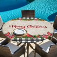 thumbnail image 6 of Grey Plaid Christmas Round Tablecloth, Fitted Table Cover with Elastic for 45"-54" Round Tables, Xmas Snowflake Botanical Poinsettia Table Cloth Outdoor Indoor Dinning Party Waterproof Tablecloths, 6 of 7