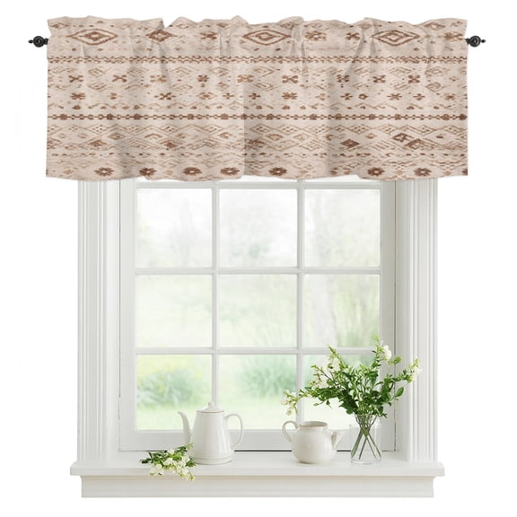 Boho Geometric Window Valance for Kitchen Bathroom Laundry Room, 54 x 18 Inch Rod Pocket Short Curtain, 1 Panel