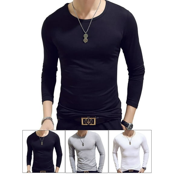 Luxtrada Men's Crewneck Tees with Long Sleeves (Black,XL)