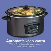 Hamilton Beach 6 Qt Programmable Slow Cooker, Defrost Function, Temperature Probe, Stoneware Crock with Removable Pot, Black