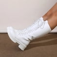 thumbnail image 3 of White Platform Knee High Boots for Women Lace Up Knee Length Comabt Booties Lightweight Mid Calf Riding Boots, 3 of 8