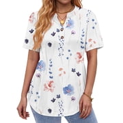 Fantaslook V Neck Henley Blouses for Women Dressy Casual Tops Summer Short Sleeve Shirts Fashion Clothes