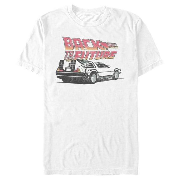 Men's Back to the Future DeLorean Cartoon Graphic Tee White Large