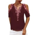 thumbnail image 2 of SwiftWear Off Shoulder Blouse for Women Summer Hot Blouses for Women Dressy Casual Ladies Tops and Blouses V-Neck T-shirt Loose Comfortable Female Blouses Wine, 2 of 8