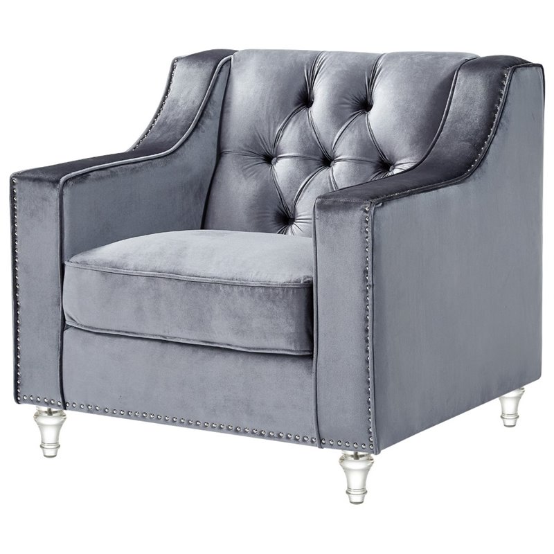 Brika Home Velvet Tufted Club Chair in Gray