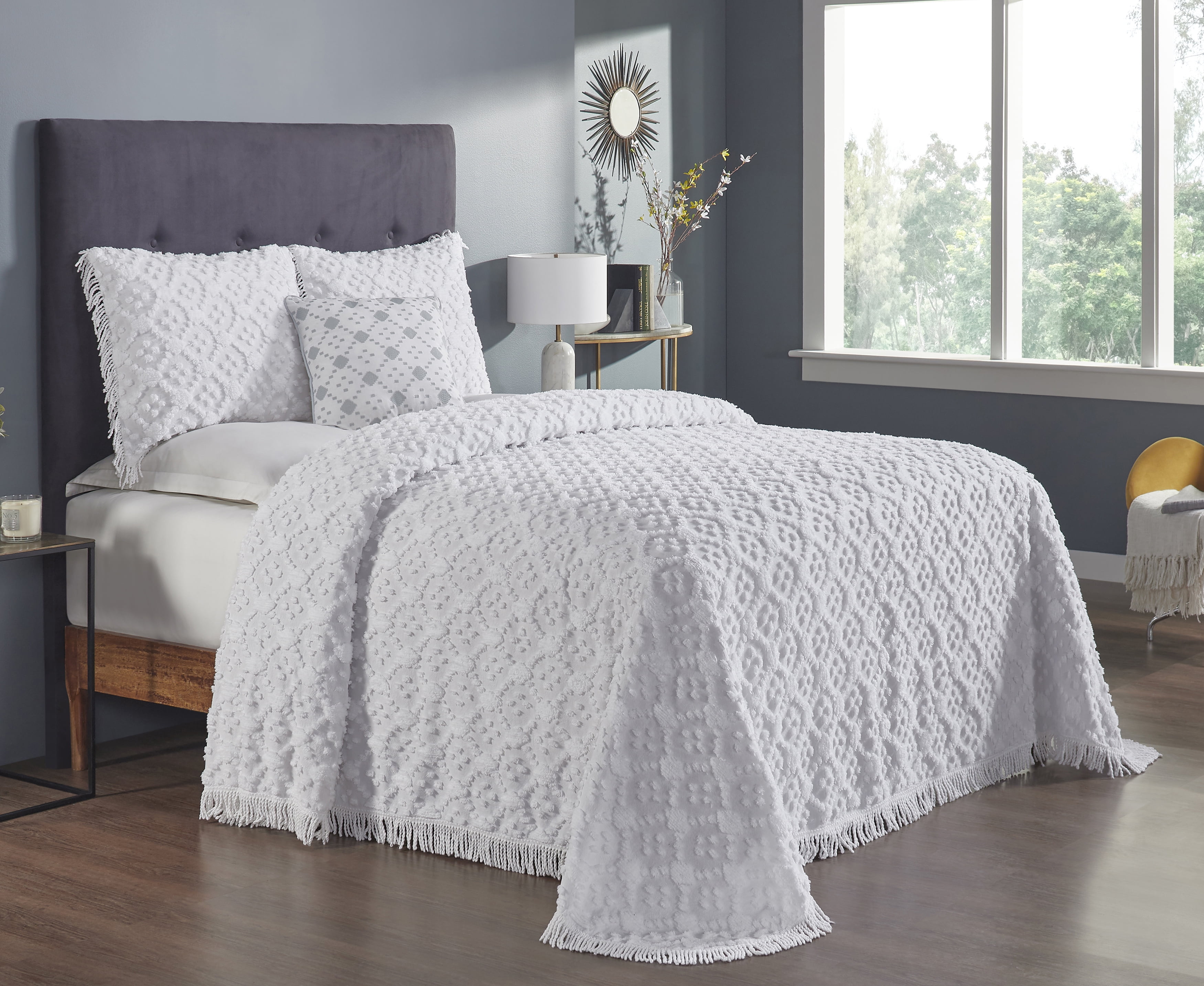 Better Trends 4 Piece Chenille Bedspread Set for Queen Bedspread 100% Cotton Lightweight Bedspread for All Season Charleston Collection (White)