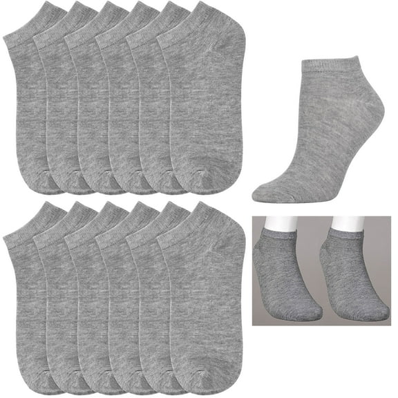 12 Pairs Grey Ankle Socks Cotton Thin Quarter Crew Men Women Casual Sports 6-8