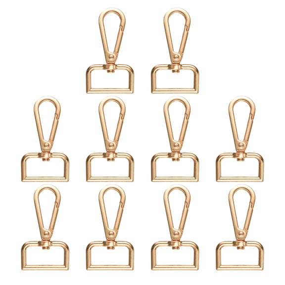 Uxcell 10pcs Metal D Ring Lobster Claw Clasp 1.02" 360° Swivel Snap Hook, Light Gold