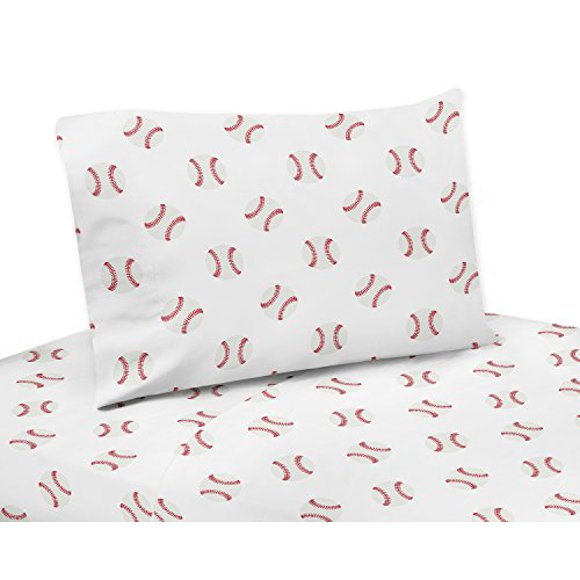 Sweet Jojo Designs Red and White Twin Sheet Baseball Patch Sports Collection-3 Piece Set