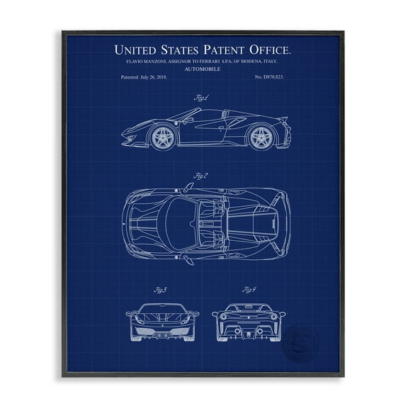 Stupell Industries Detailed Automobile Blueprint Transportation Painting Black Framed Art Print Wall Art, 11 x 14