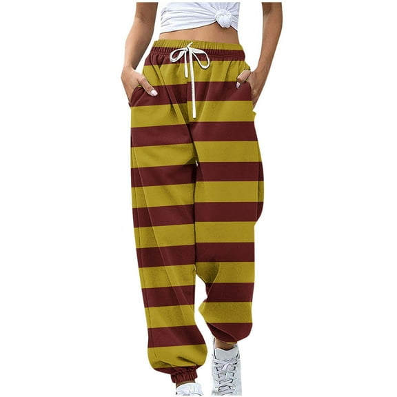 Kaemgyyd Womens Sweatpants Casual Stripe Elastic High Waisted Workout Pants Drawstring Loose Joggers Running Trousers with Pocket