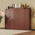 thumbnail image 4 of Full Size Murphy Bed with 2 Wardrobe and Storage Shelf, Wall Bed Frame Folding into Cabinet Design, Multifunctional Foldable Platform Bed for Guest-Room, Bedroom, Walnut, 4 of 10