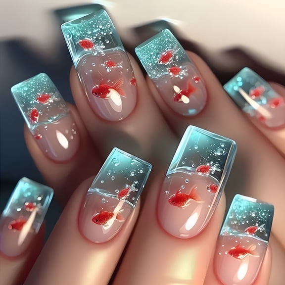 RAGUPEL Press On Nails 3D With Nail Charms And Art Stickers For Fake Nails And Decals In Blue, Clear, And Short Styles