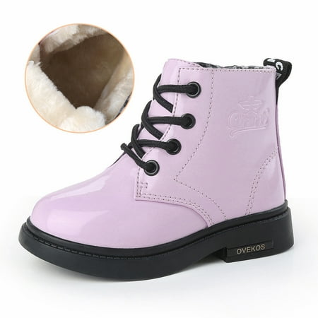 

Kids Girls Leather Waterproof Ankle Boots Fleece Thermal Shoes For Winter