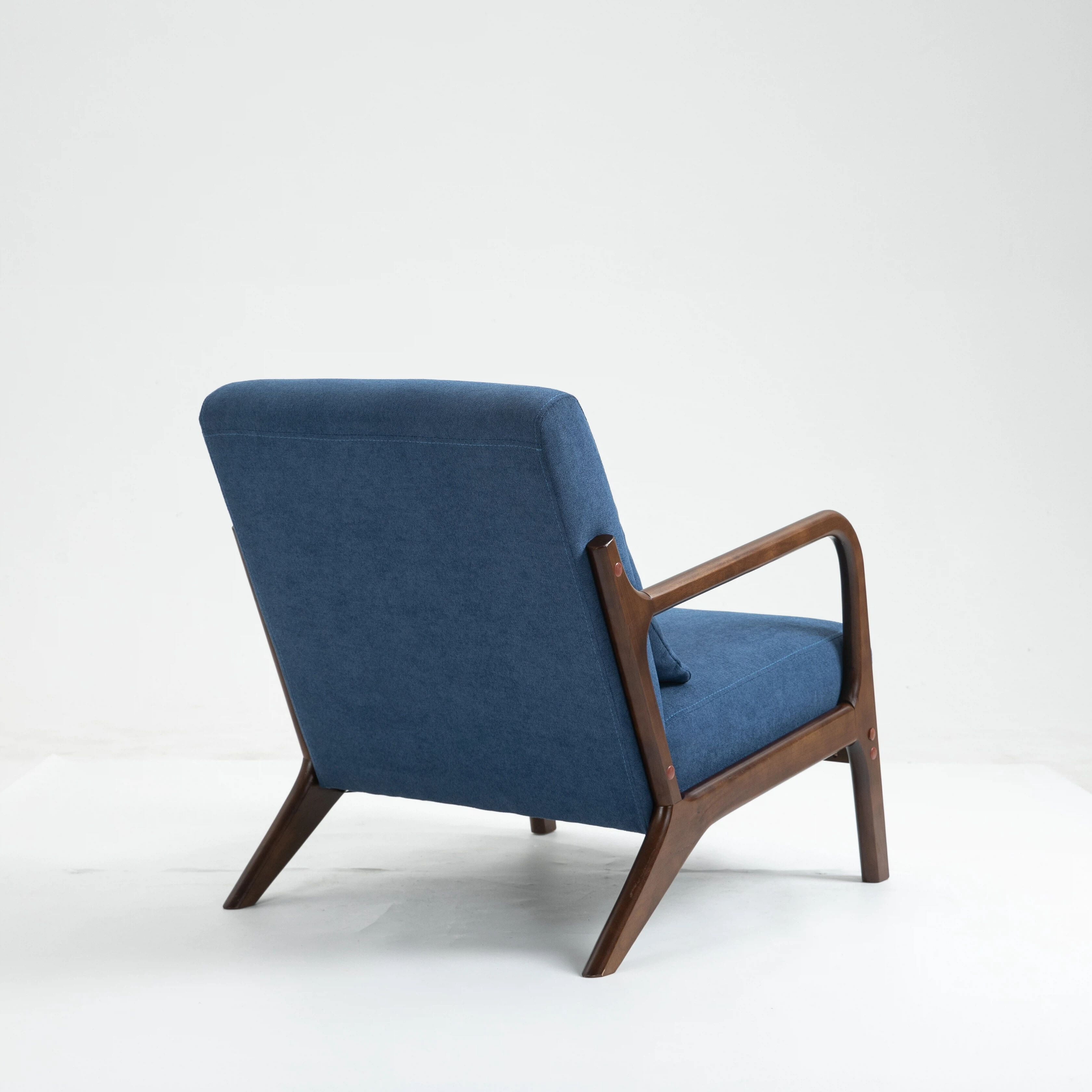 Euroco Mid-Century Modern Accent Chair, Upholstered Armchair with A Pillow and Wood Legs,Comfy Reading Chair for Living Room Bedroom Office,Blue