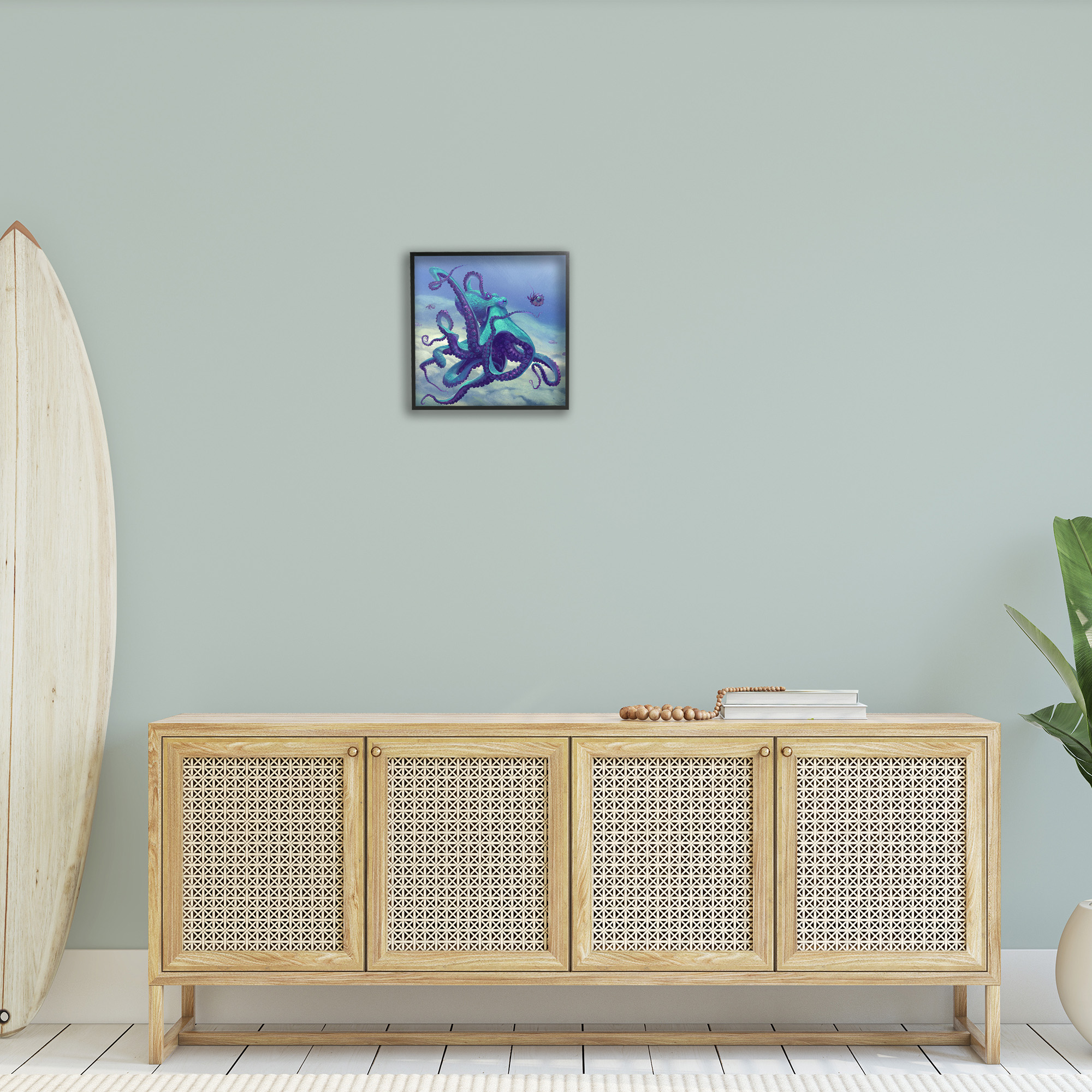 Stupell Industries Vivid Underwater Octopus Animals & Insects Painting Black Framed Art Print Wall Art, 17 x 17