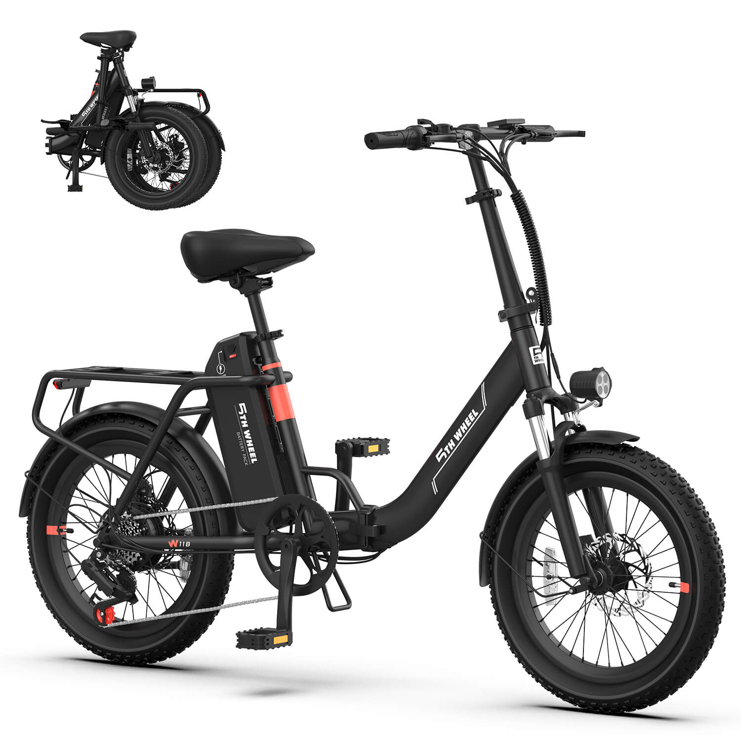 5TH WHEEL W11B 20" Fat Tire Electric Bike, Black photo 2