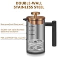 thumbnail image 2 of WORBIC Cafetera de prensa francesa de acero inoxidable negro, prensa francesa aislada de doble pared, para café y té, con 3 pantallas adicionales y una cuchara de café, 34 oz/1000 ml, oro, 2 of 5