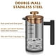 thumbnail image 2 of WORBIC Cafetera de prensa francesa de acero inoxidable negro, prensa francesa aislada de doble pared, para café y té, con 3 pantallas adicionales y una cuchara de café, 34 oz/1000 ml, oro, 2 of 5