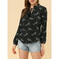 thumbnail image 5 of Allegra K Women's Floral Print Bow Tie Ruffle Neck Long Sleeve Blouse Top, 5 of 6