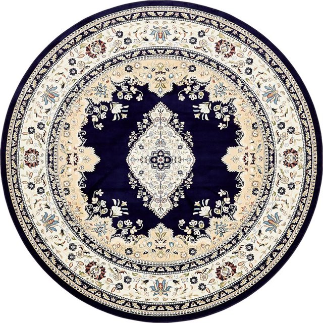 Unique Loom Narenj Medallion Textured Area Rug 10' x 10' Round Navy Blue/Tan