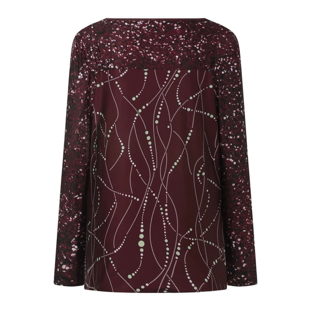 Moda mujer casual manga larga impresa cuello redondo blusa botón camiseta damas tops Pompotops gfhjh18087