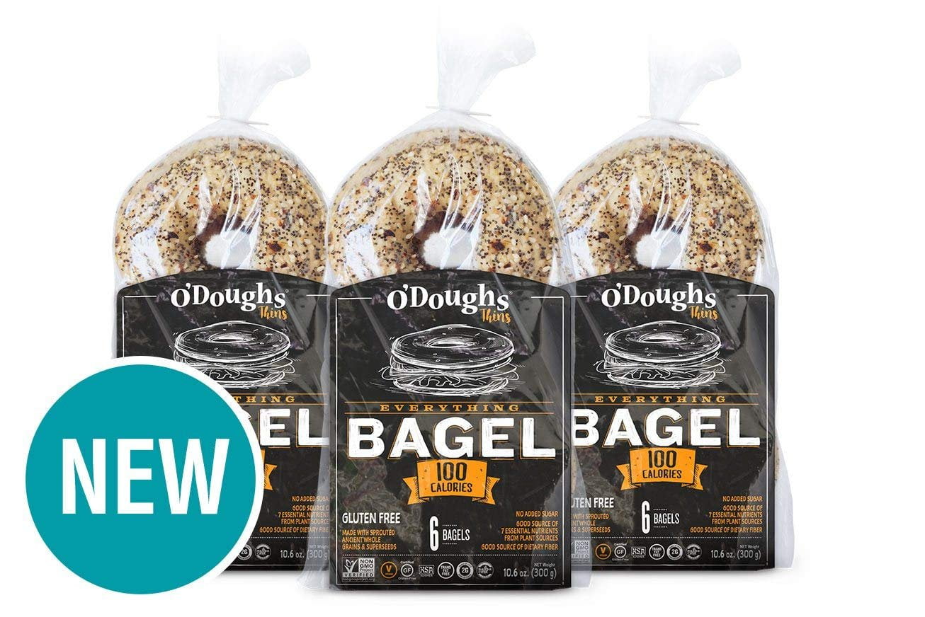 O'Dough Gluten Free Bagel Thins, Everything, 100 Calorie Bagels, 10.58