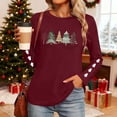 thumbnail image 6 of Christmas Tree Shirt Women Christmas Embroidered Trees Long Sleeve Shirts Gift Xmas Graphic Tee Tops, 6 of 7