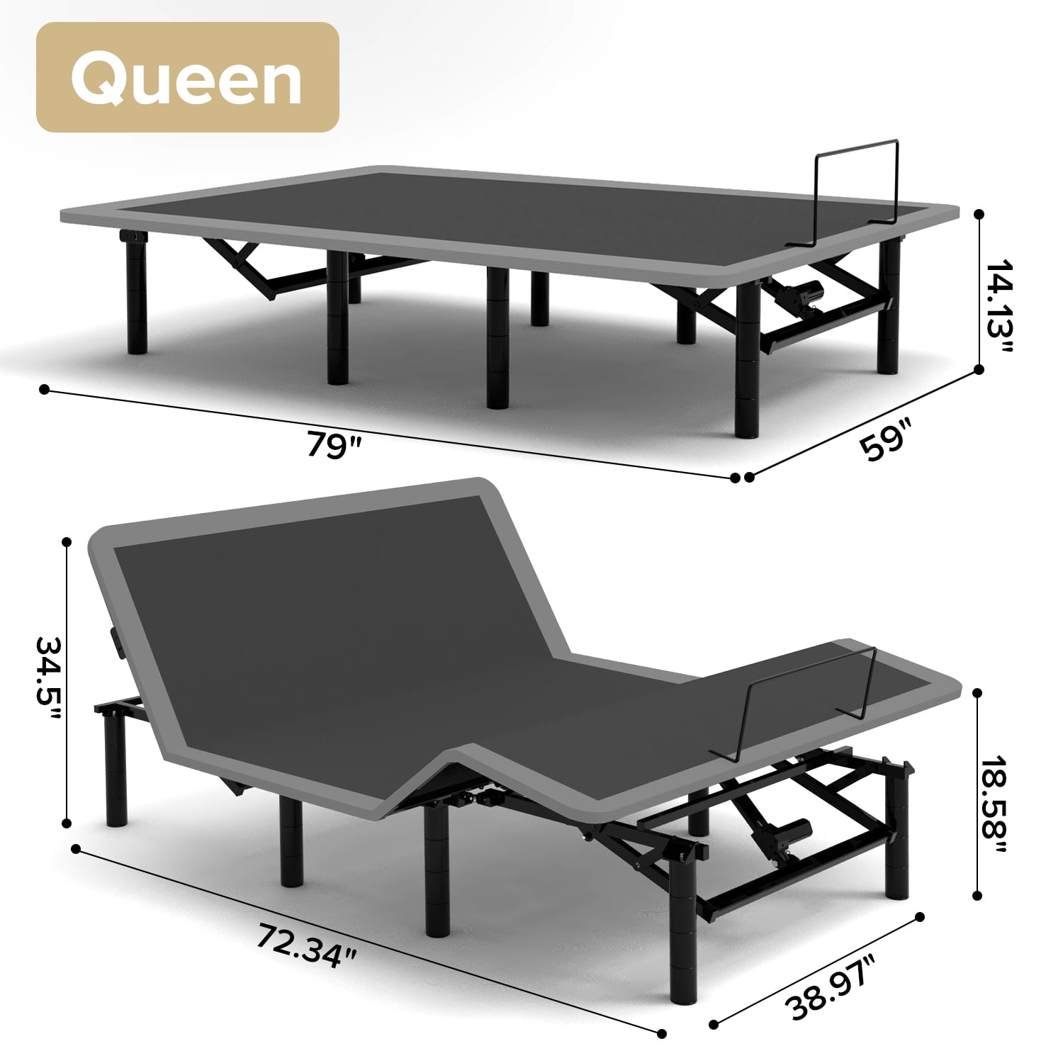 Yoneston Queen Size Adjustable Bed Base Frame with Head & Foot Incline, Massage, Wireless Remote, 0 Zero Gravity, LED Nightlight & USB Ports, Anti-Snore, Black