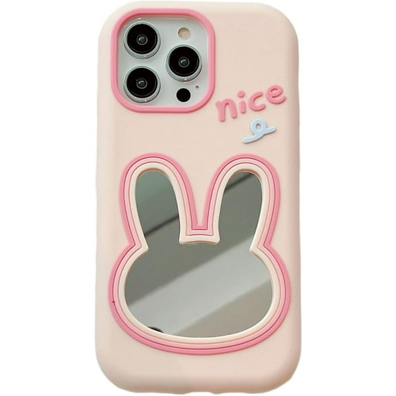 Cute Cartoon Rabbit Avatar Mirror Soft Phone Case Compatible with iPhone Case for Women Girls (Pink,iPhone 12 Pro Max)